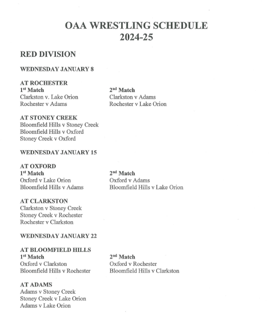 wrestling schedule